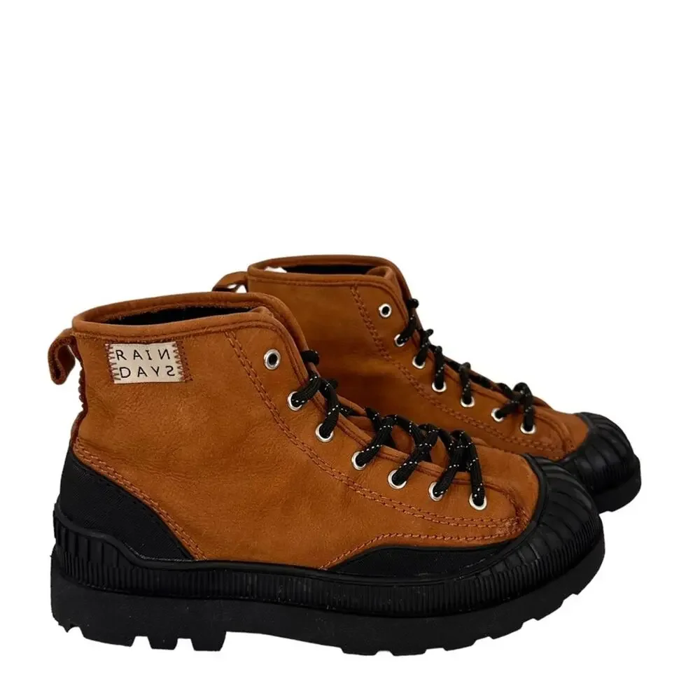 Zara Boots Rain Days Leather Rubber Lug Boot High Tops Size EU 34 US 4 Rare HTF